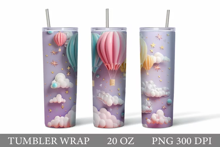 3D Balloons Tumbler Wrap. 3D Clouds Tumbler Sublimation