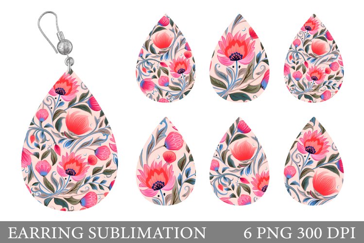 Flowers Earring Sublimation. Flowers Teardrop Earring