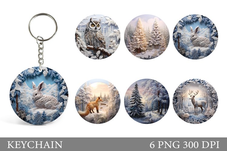 Animals Winter Keychain Sublimation. Animals Round Keychain