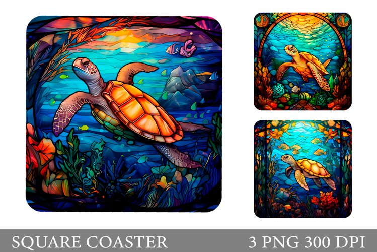 Stained Glass Turtle Square Coaster. Turtle Sublimation example image 1