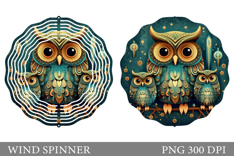 Owls Wind Spinner Sublimation. Owl Metal Wind Spinner Design example image 1