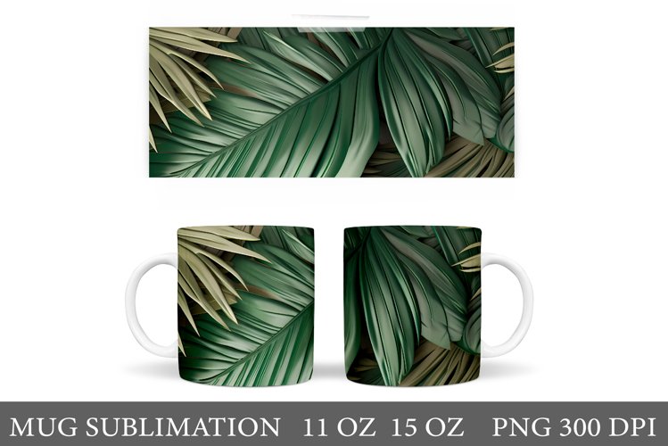 Tropical Leaves Mug Sublimation. Palm Leaves Mug Wrap Design example image 1