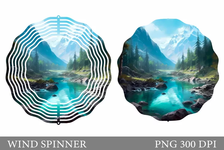 3D River Wind Spinner. 3D Mountains Spinner Sublimation