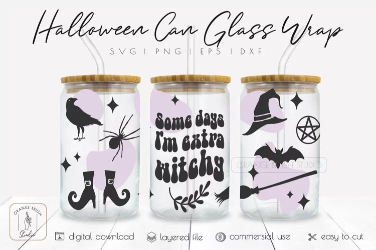 Retro Halloween Can Glass Wrap Witch Libbey Glass Wrap