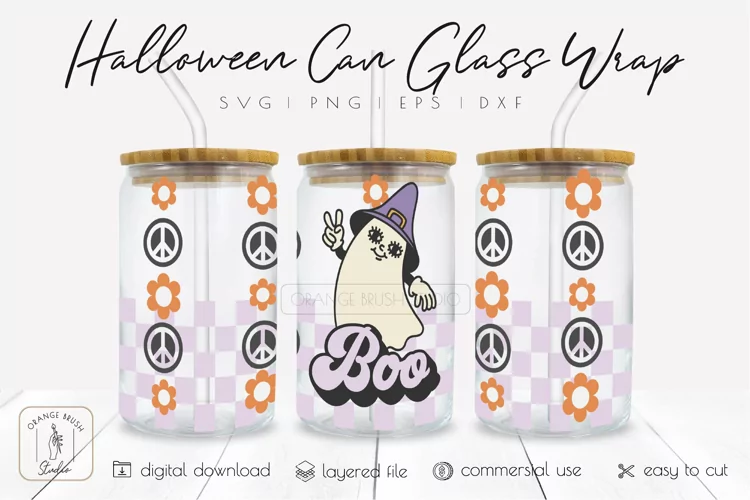 Retro Halloween Libbey Beer Can Glass Wrap SVG Cut File