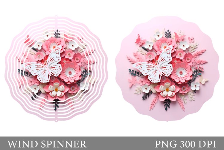 3D Butterfly Wind Spinner. 3D Flowers Spinner Sublimation example image 1