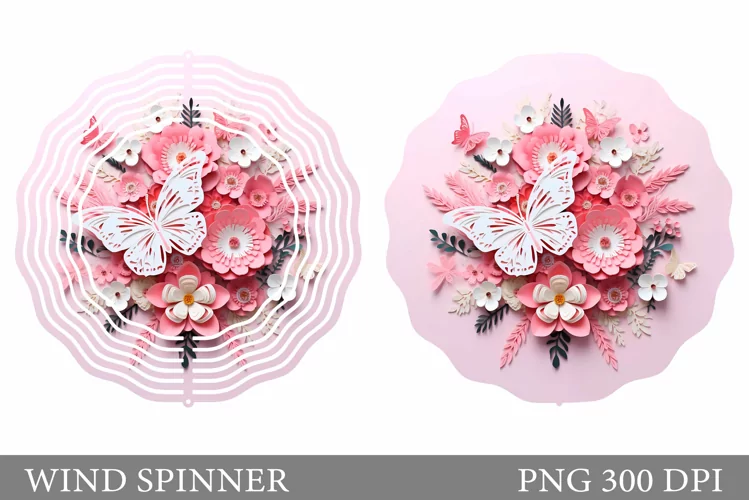 3D Butterfly Wind Spinner. 3D Flowers Spinner Sublimation