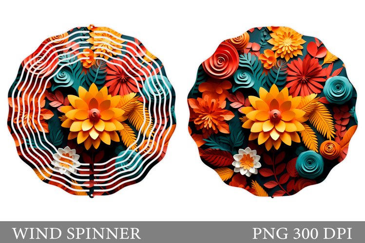 3D Flowers Wind Spinner Design. Flowers Spinner Sublimation example image 1