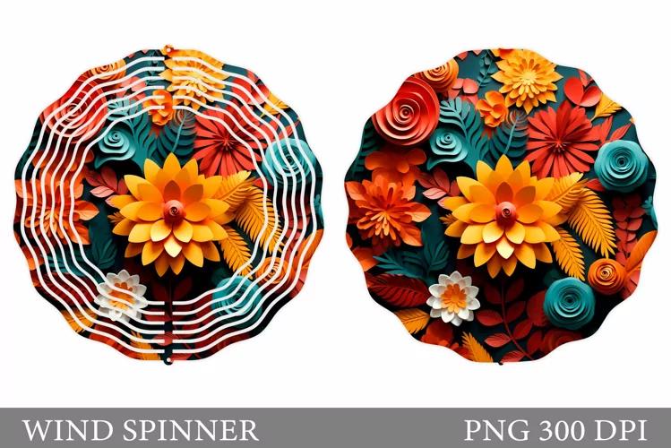 3D Flowers Wind Spinner Design. Flowers Spinner Sublimation