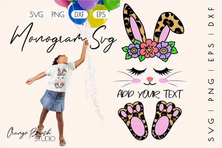Leopard Print Easter Bunny SVG Easter Split Monogram
