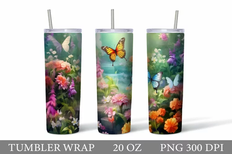 3D Butterfly Tumbler Wrap. 3D Flowersy Tumbler Sublimation