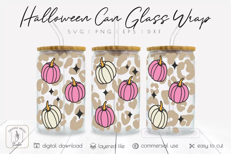 Pink Pumpkins SVG Wrap For Halloween Libbey Can Glass 16 oz