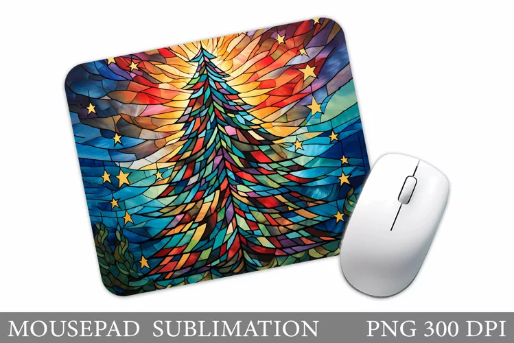 Stained Glass Christmas Tree Mouse Pad Sublimation