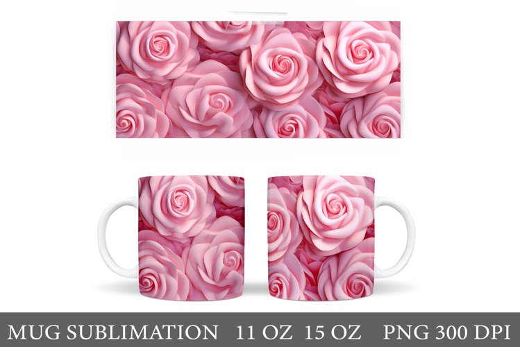 3D Rose Mug Wrap Design. 3D Flowers Rose Mug Sublimation