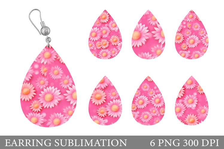 3D Flowers Teardrop Earring. Flowers Earring Sublimation