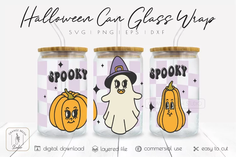 Spooky Halloween Libbey Glass Wrap Design Beer Can Glass Svg