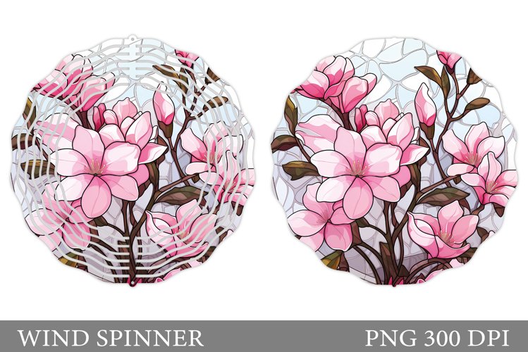 Stained Glass Pink Flowers Wind Spinner Sublimation example image 1
