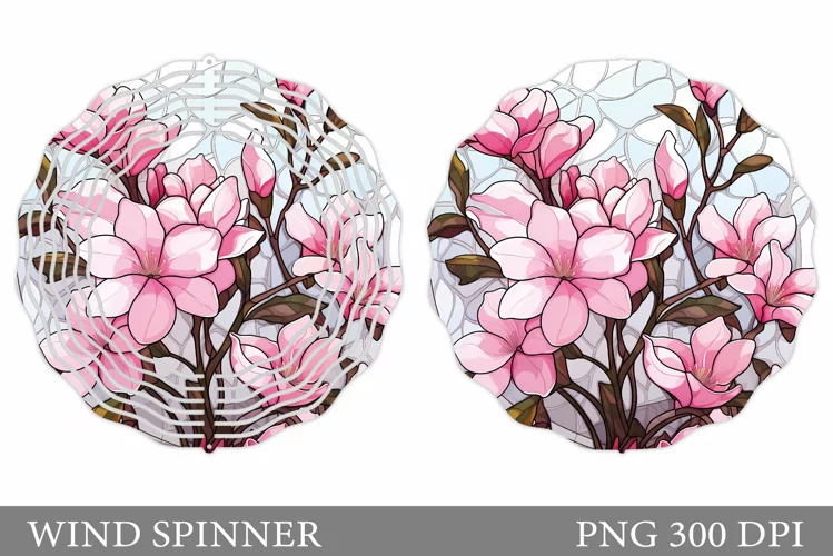 Stained Glass Pink Flowers Wind Spinner Sublimation