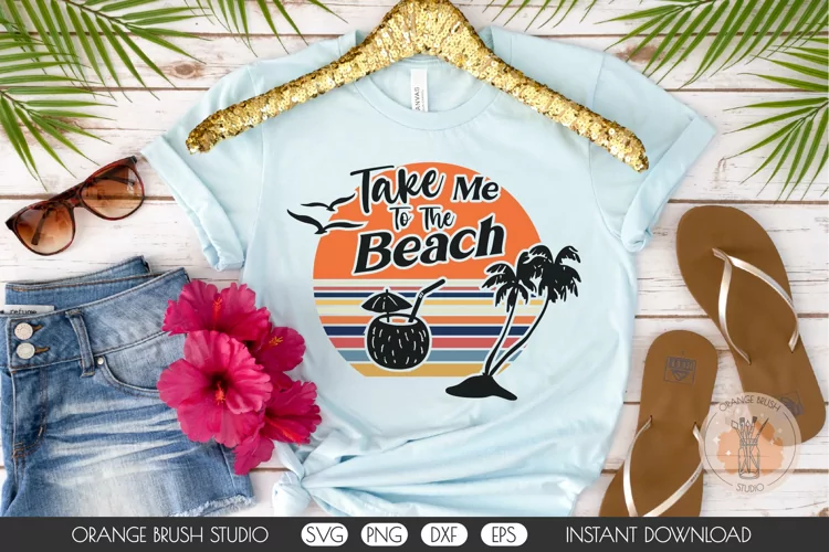Take Me To The Beach SVG Summer Vacation Palm Trees Sunset