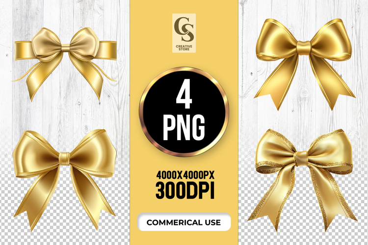 Golden Ribbon Bow PNG Clipart