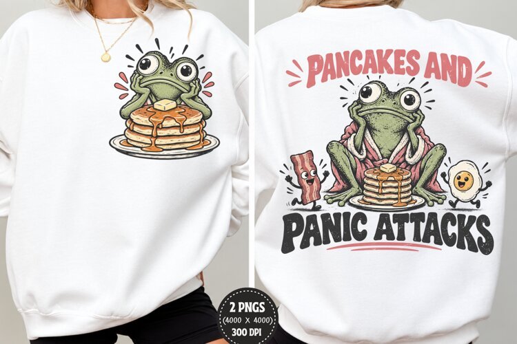 Pancake Frog Front Back Shirt PNG, Funny Breakfast Chest Bac example image 1