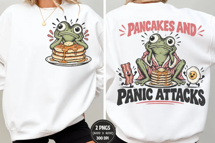 Pancake Frog Front Back Shirt PNG, Funny Breakfast Chest Bac