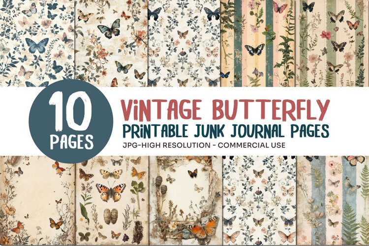 Vintage Butterfly Junk Journal Pages example image 1