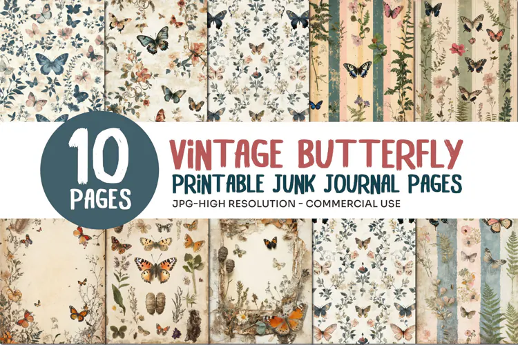 Vintage Butterfly Junk Journal Pages