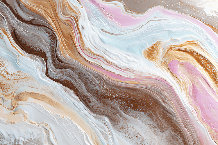 A vibrant abstract painting with swirling patterns of color