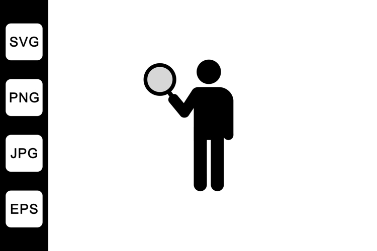 Silhouette of a person holding a magnifying glass in flat ve