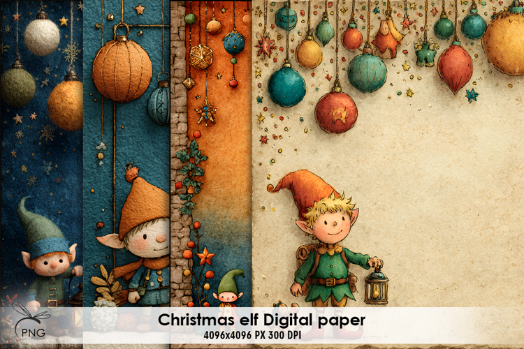 Christmas Elf digital paper, background clipart
