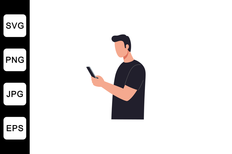 Man using smartphone in flat design style vector art