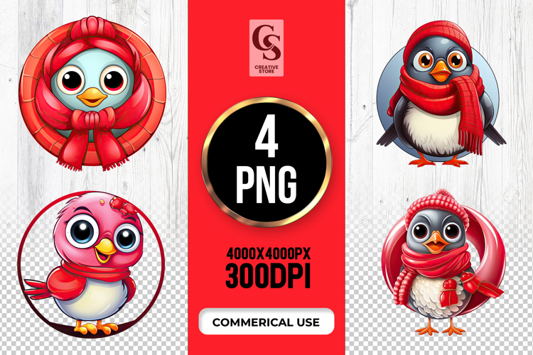 Winter Bird with Scarf Clipart Sublimation PNG