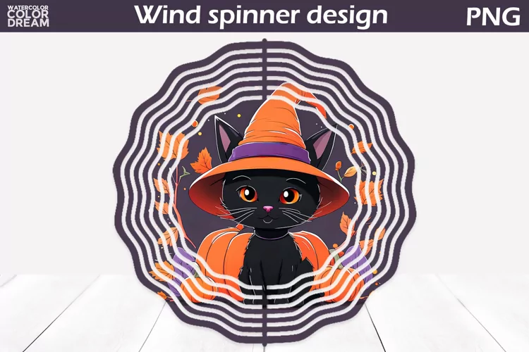 Black Cat Wind Spinner Sublimation | Halloween Wind Spinner