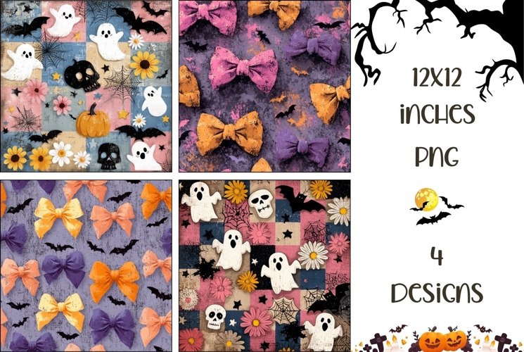 Halloween Bows Backgrounds, Spooky Ghost Digital Papers