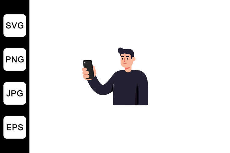 Man using smartphone in flat design vector art illustration