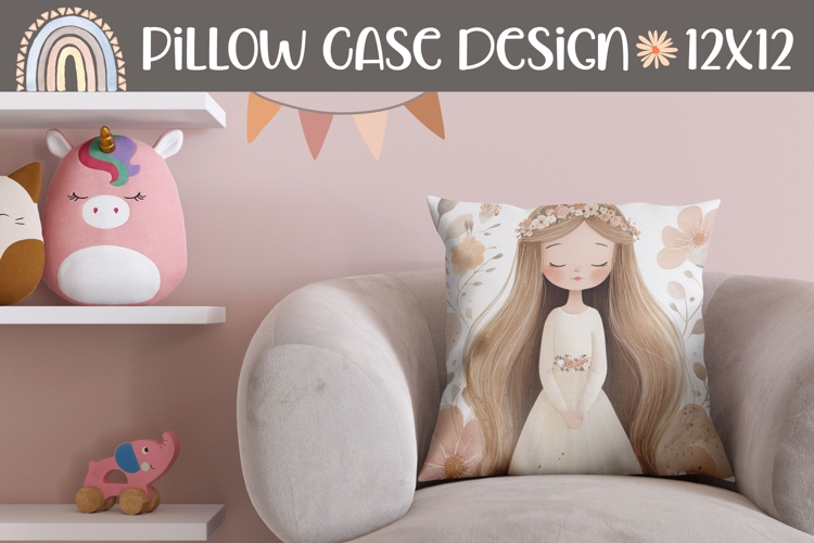 Watercolor Bride Pillow Design, Floral Princess Pillow PNG