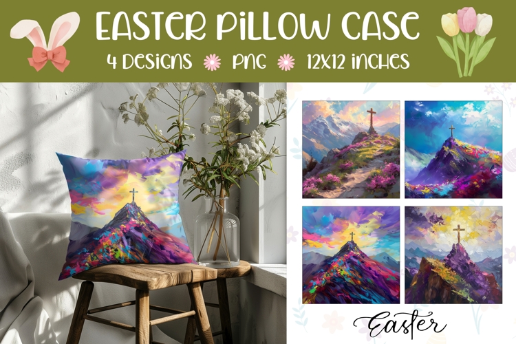 Easter Cross Pillow Template, Floral Easter Pillowcase PNG