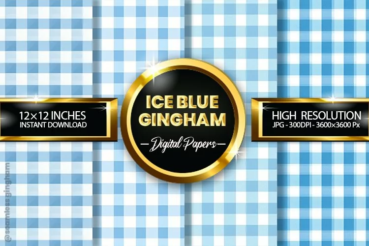 Ice Blue Gingham Digital Papers 04 Variations