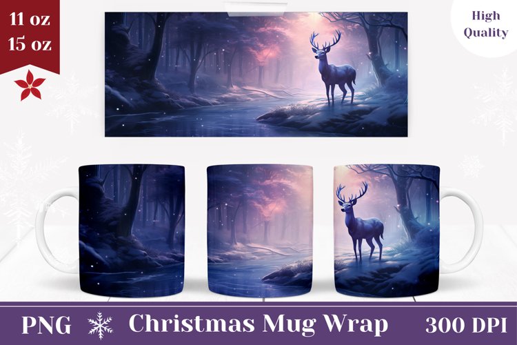 Christmas Mug Wrap Design, Winter Forest Sublimation PNG