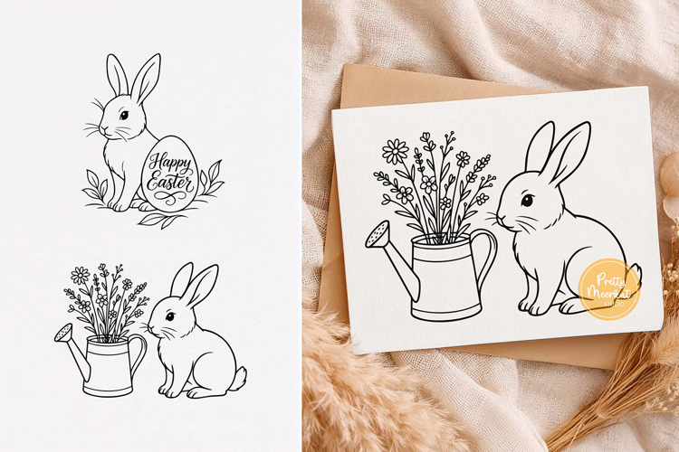 Easter Bunny svg, Happy Easter svg, Bunny with Flowers