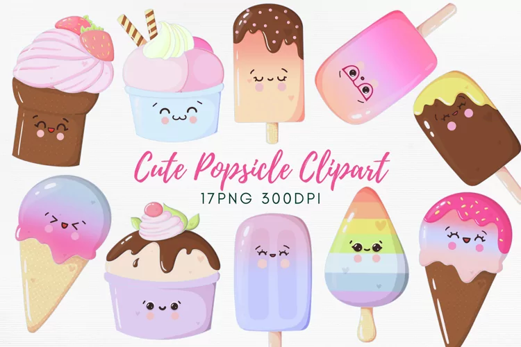 Kawaii Ice cream PNG Bundle | Cute Popsicle Clipart