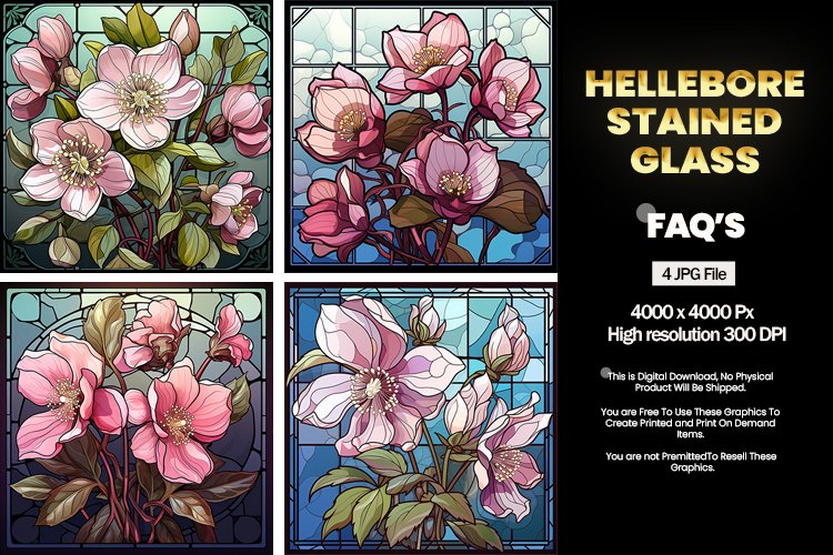 Stained Glass Hellebore Square Coaster - 04 Variations example image 1