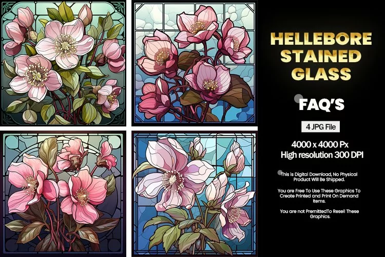 Stained Glass Hellebore Square Coaster - 04 Variations