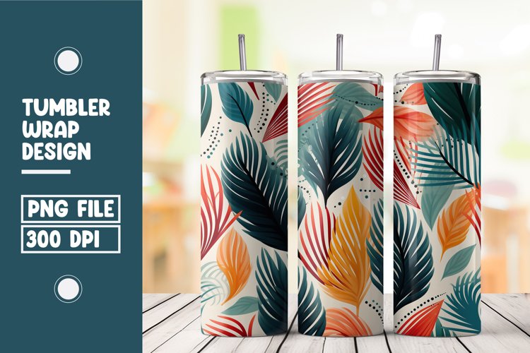 Colorful Abstract Leaves Tumbler Wrap Sublimation example image 1
