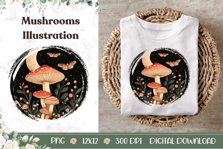 Mushrooms Illustration, Cartoon Night Forest PNG