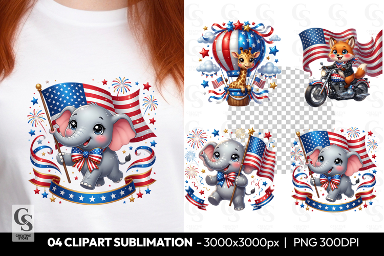 Patriotic Elephant With American Flag Clipart PNG