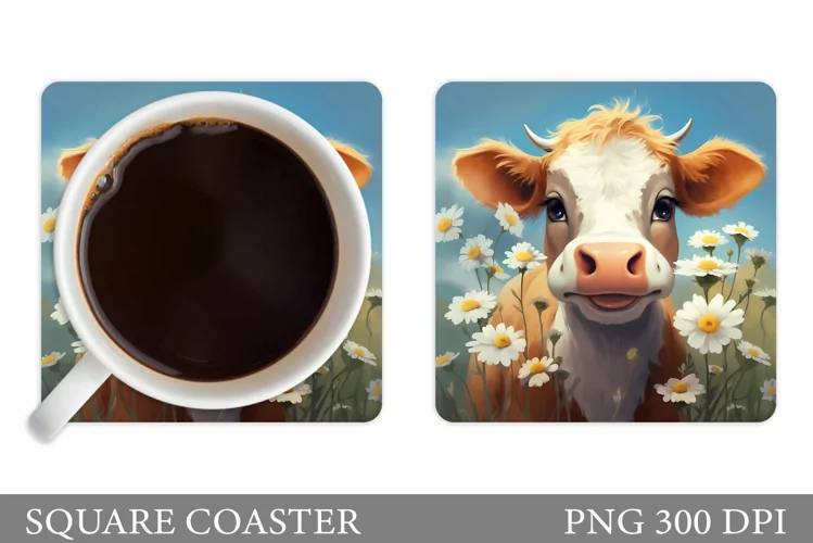 Cute Cow Coaster Design. Cute Cow Coaster Sublimation