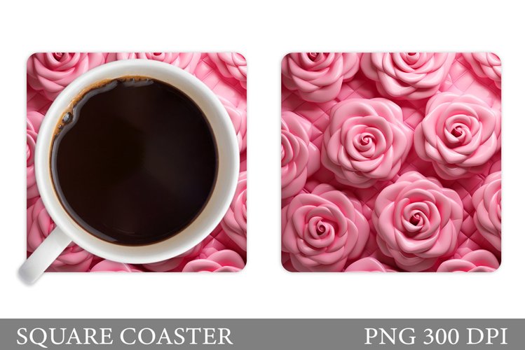 3D Roses Coaster Sublimation. Square Coaster Flowers Design