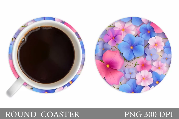 Flowers Coaster Design. Flowers Round Coaster Sublimation
